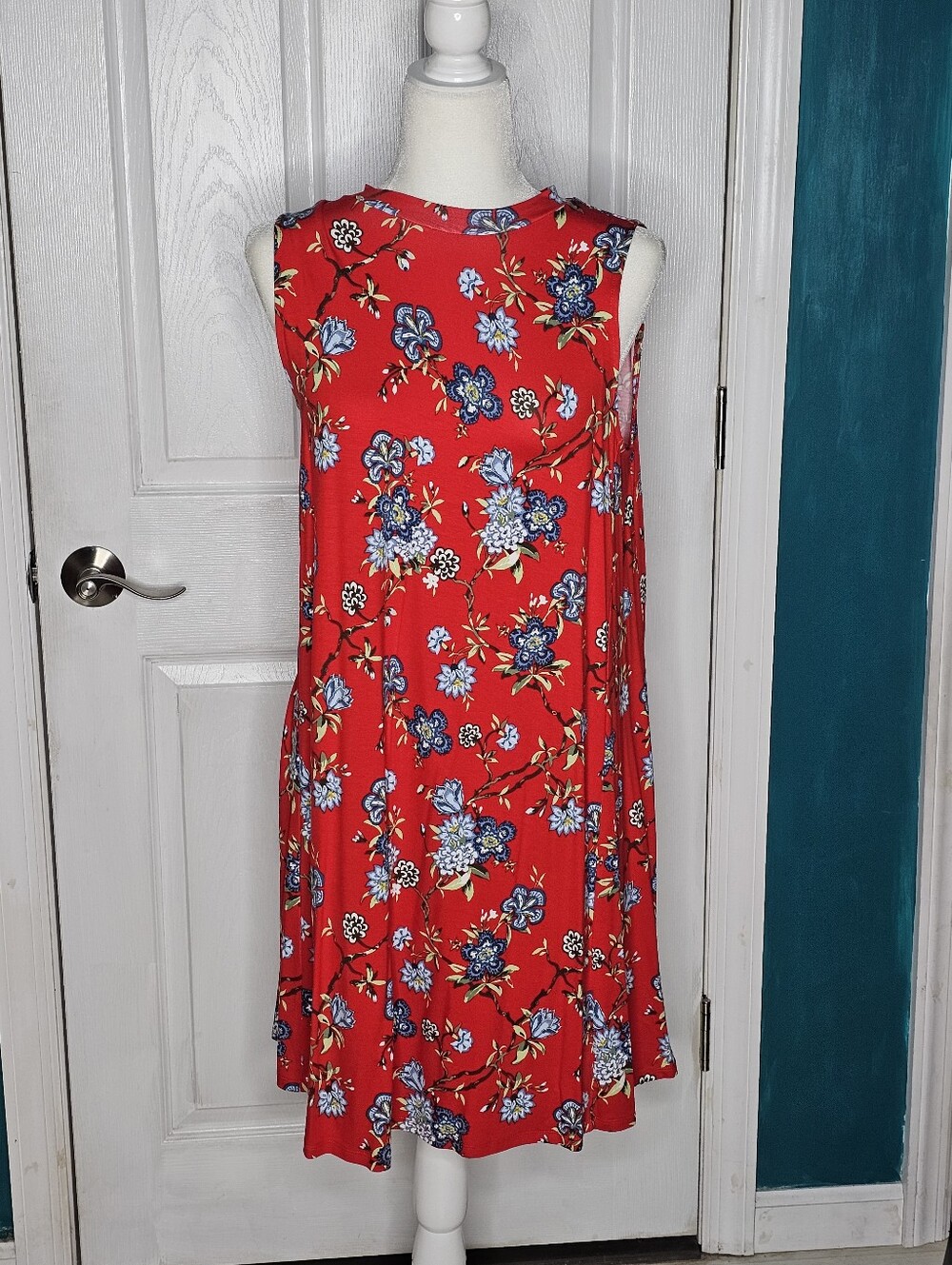 LOFT Red Floral Mixed-Color Sleeveless Dress